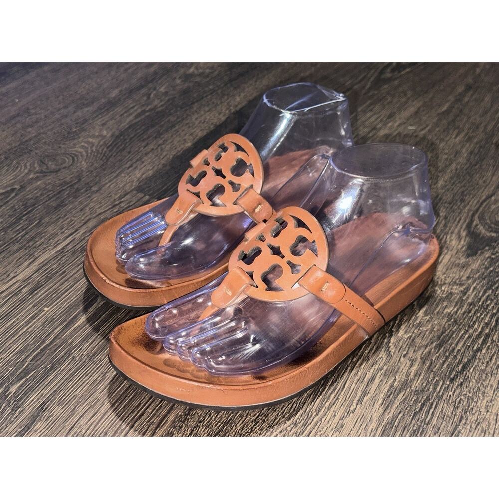 Tory Burch Miller Cloud Women's Sandals Aged Camello 7 Shoes Brown Leather - Picture 12 of 15